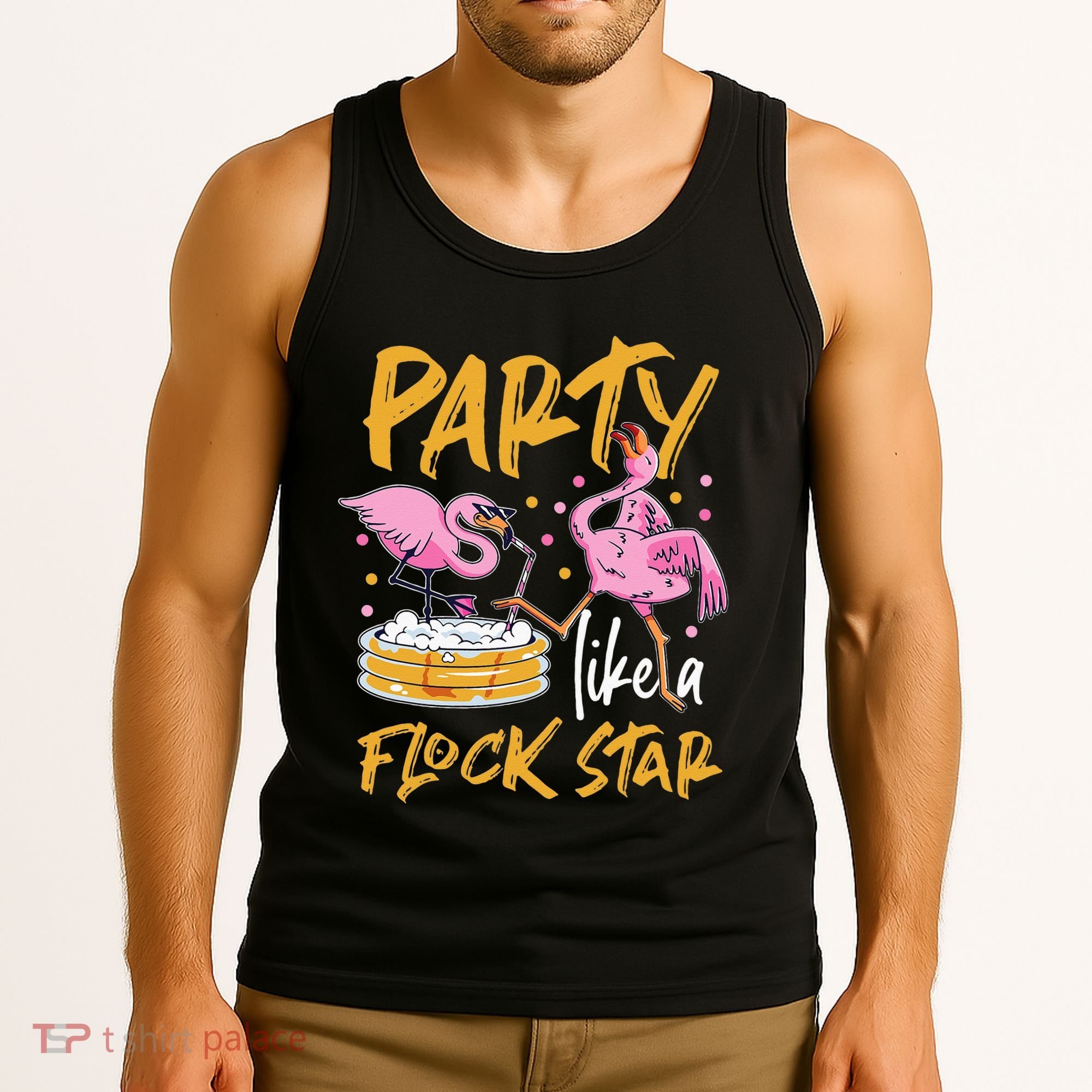 Party Like A Flock Star Flamingos In Kiddie Pool Tank Top