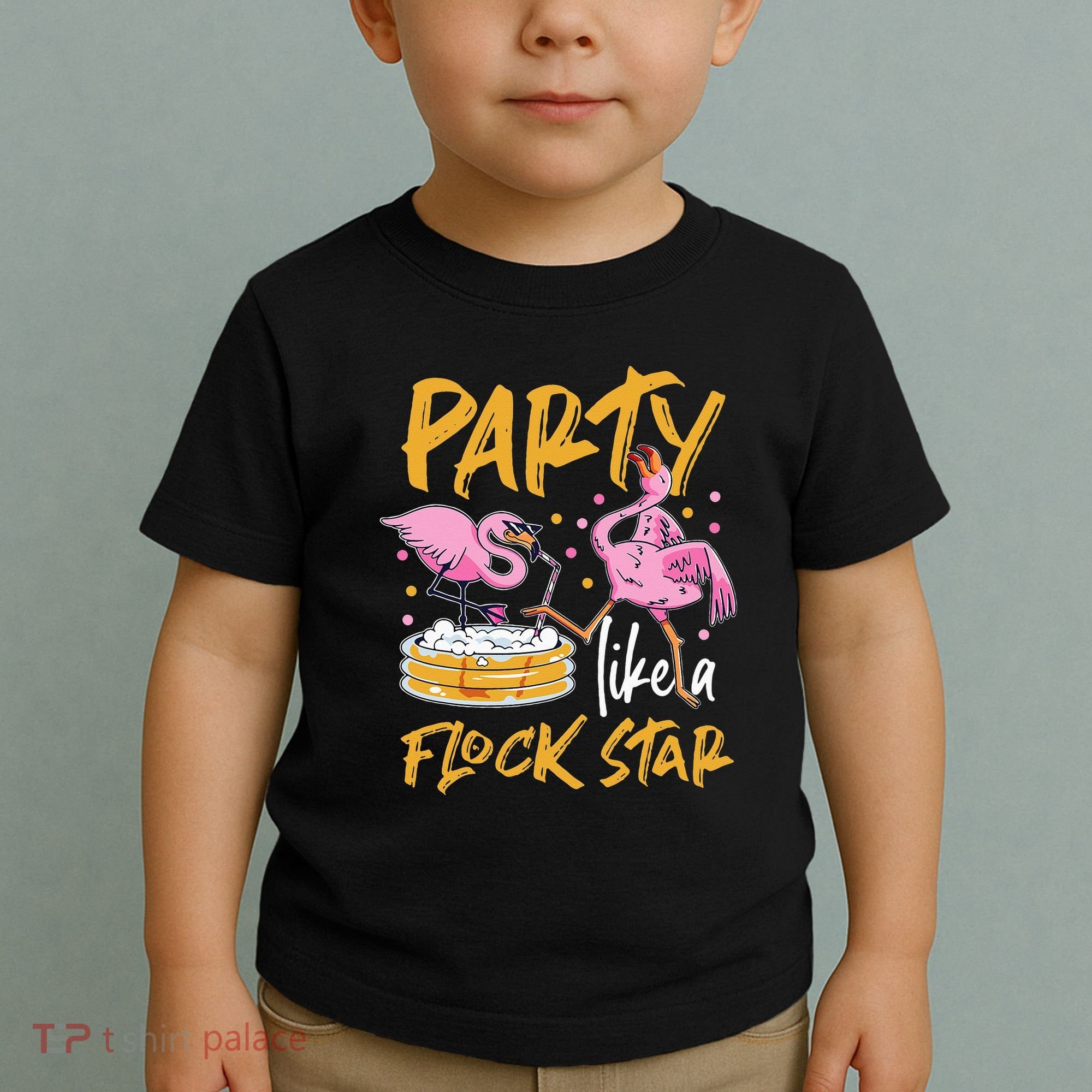 Party Like A Flock Star Flamingos In Kiddie Pool Toddler T-Shirt