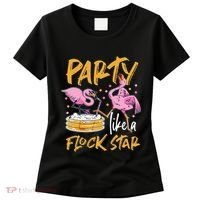 Party Like A Flock Star Flamingos In Kiddie Pool Women's T-Shirt thumb 0