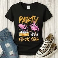 Party Like A Flock Star Flamingos In Kiddie Pool Women's T-Shirt thumb 3