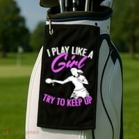 Play Like A Girl Try To Keep Up Funny Table Tennis Ping Pong Gift Golf Towel thumb 2