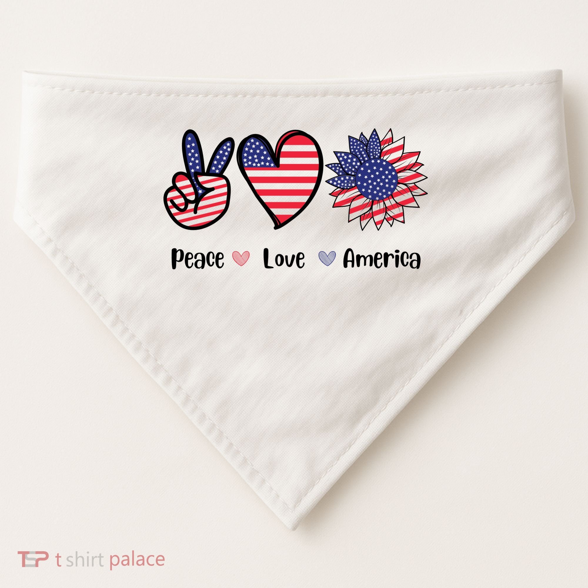 Peace Love America Cute Holiday USA-Made Doggie Bandana