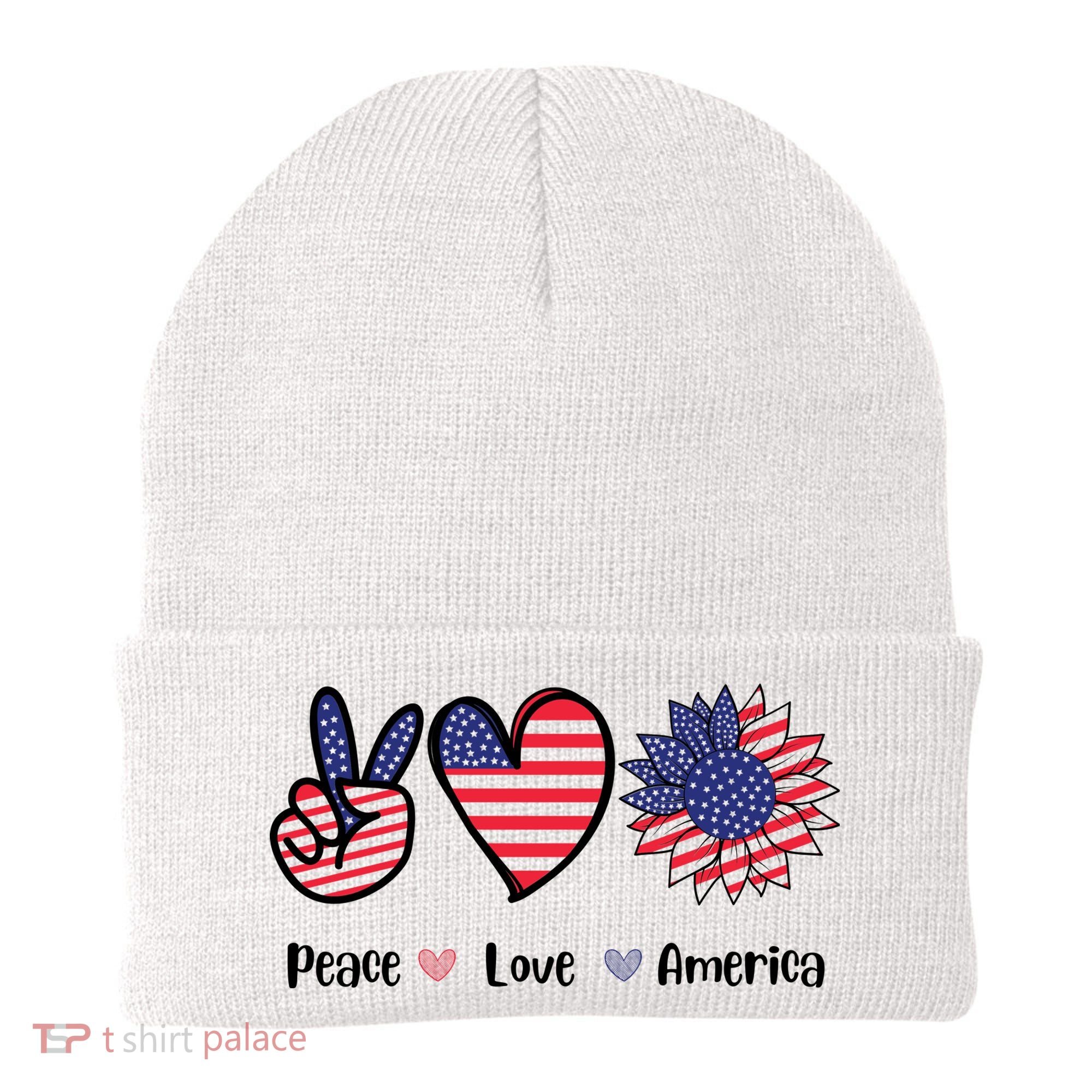 Peace Love America Cute Holiday Beanie