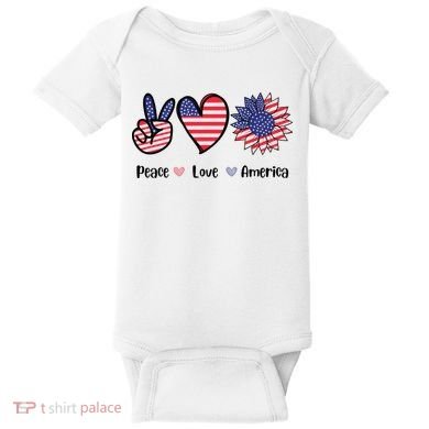 Peace Love America Cute Holiday Baby Bodysuit