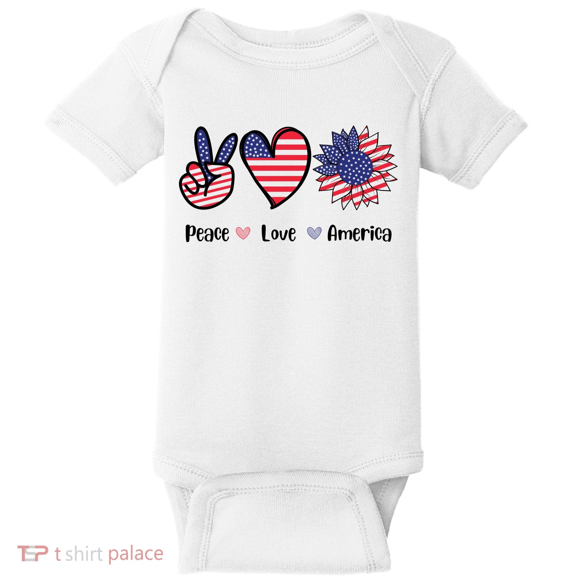 Peace Love America Cute Holiday Baby Bodysuit
