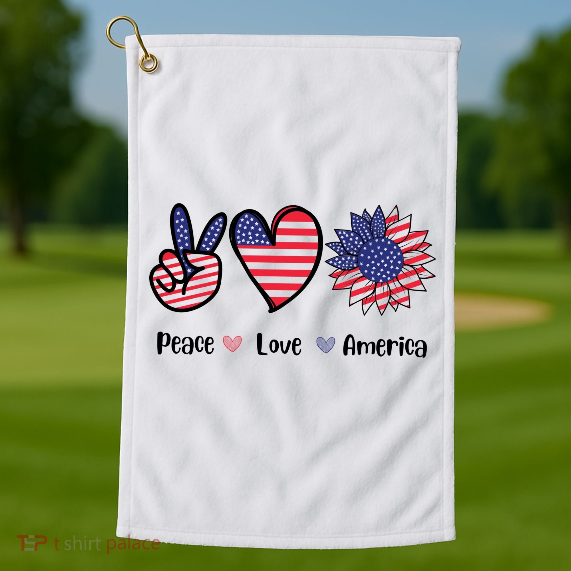 Peace Love America Cute Holiday Golf Towel