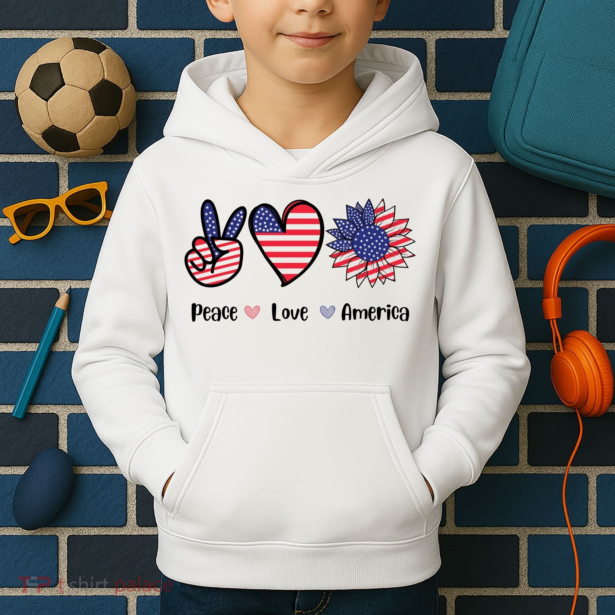 Peace Love America Cute Holiday Kids Hoodie