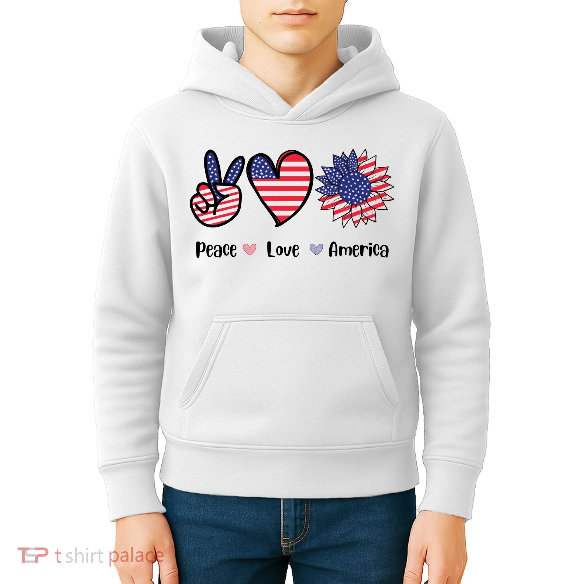 Peace Love America Cute Holiday Kids Hoodie