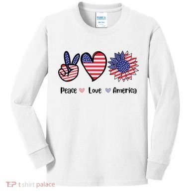 Peace Love America Cute Holiday Kids Long Sleeve Shirt