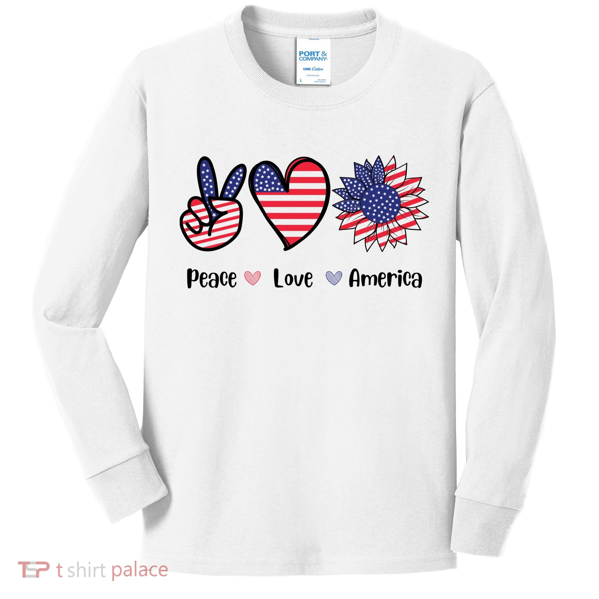 Peace Love America Cute Holiday Kids Long Sleeve Shirt