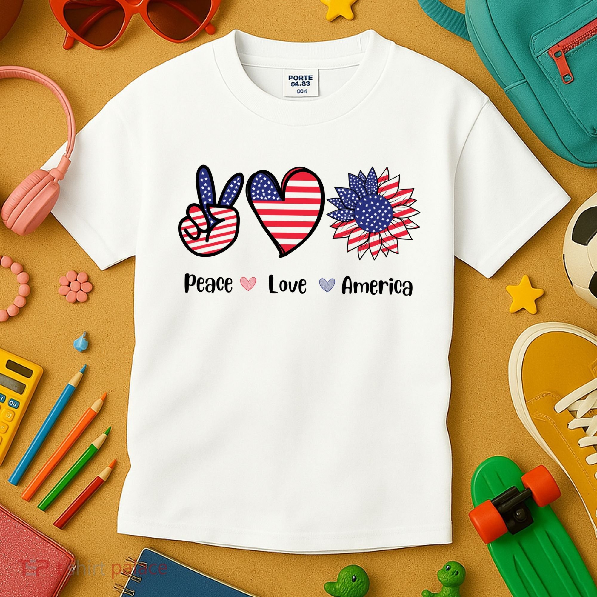 Peace Love America Cute Holiday Kids T-Shirt
