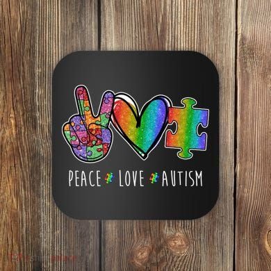 Peace Love Autism Colorful Coaster