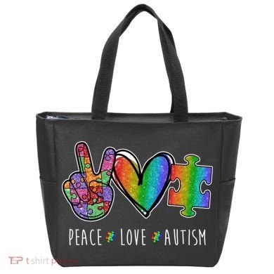 Peace Love Autism Colorful Tote Bag
