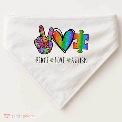 Peace Love Autism Colorful USA-Made Doggie Bandana