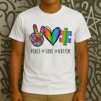 Peace Love Autism Colorful T-Shirt thumb 3