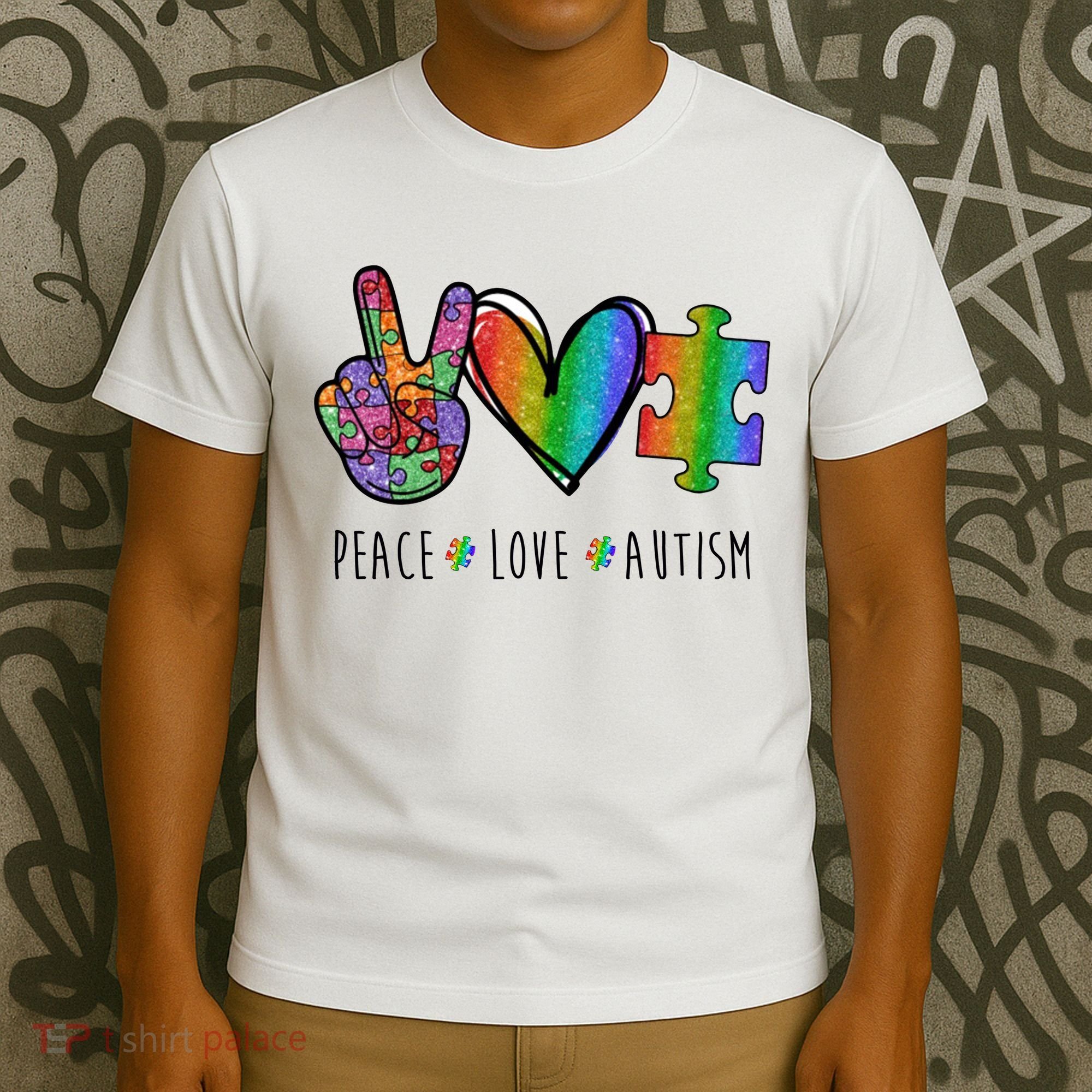 Peace Love Autism Colorful T-Shirt