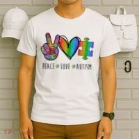 Peace Love Autism Colorful T-Shirt thumb 6