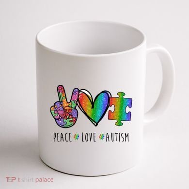 Peace Love Autism Colorful Coffee Mug back