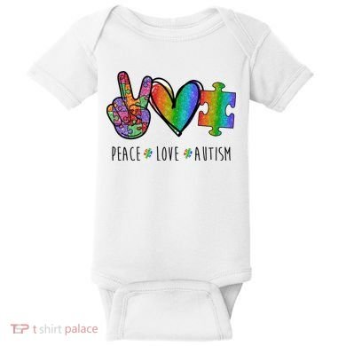 Peace Love Autism Colorful Baby Bodysuit