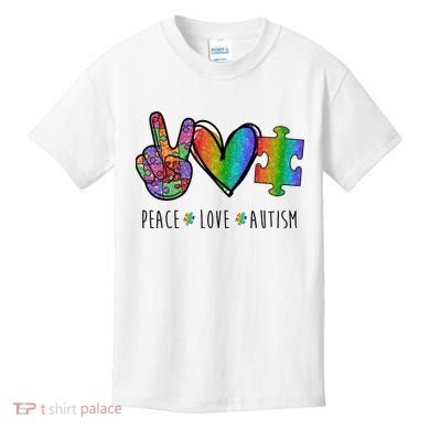 Peace Love Autism Colorful Kids T-Shirt