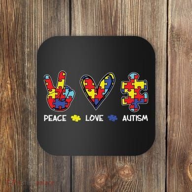 Peace Love Autism Awareness Coaster
