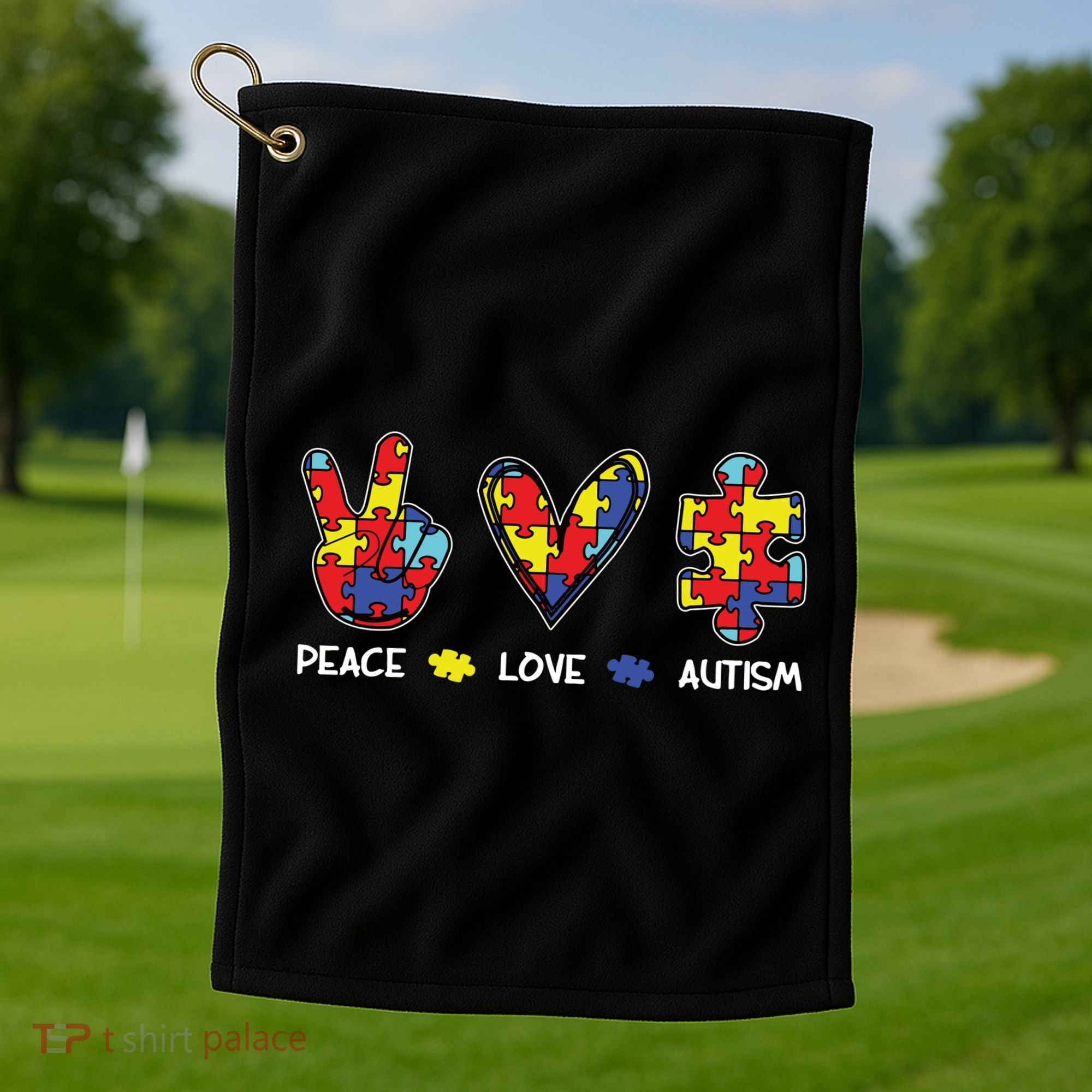 Peace Love Autism Awareness Golf Towel