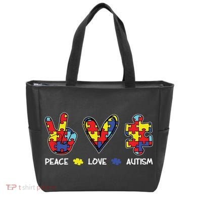 Peace Love Autism Awareness Tote Bag
