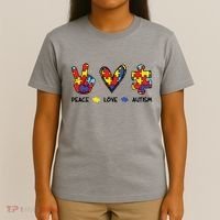 Peace Love Autism Awareness T-Shirt thumb 4