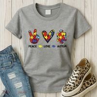 Peace Love Autism Awareness Women's T-Shirt thumb 3