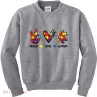 Peace Love Autism Awareness Kids Sweatshirt thumb 0
