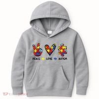 Peace Love Autism Awareness Kids Hoodie thumb 0