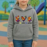 Peace Love Autism Awareness Kids Hoodie thumb 3