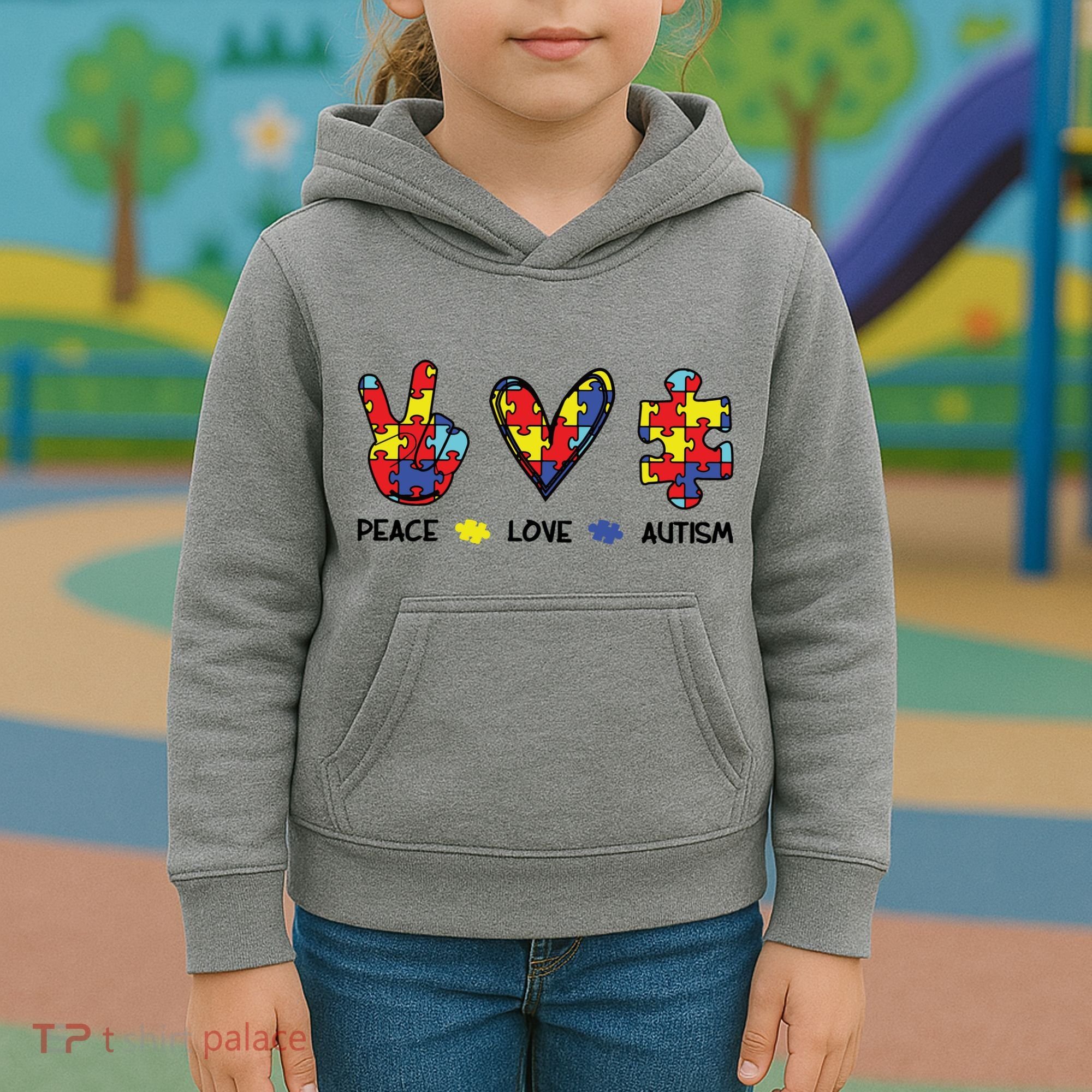 Peace Love Autism Awareness Kids Hoodie