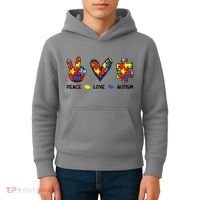 Peace Love Autism Awareness Kids Hoodie thumb 4