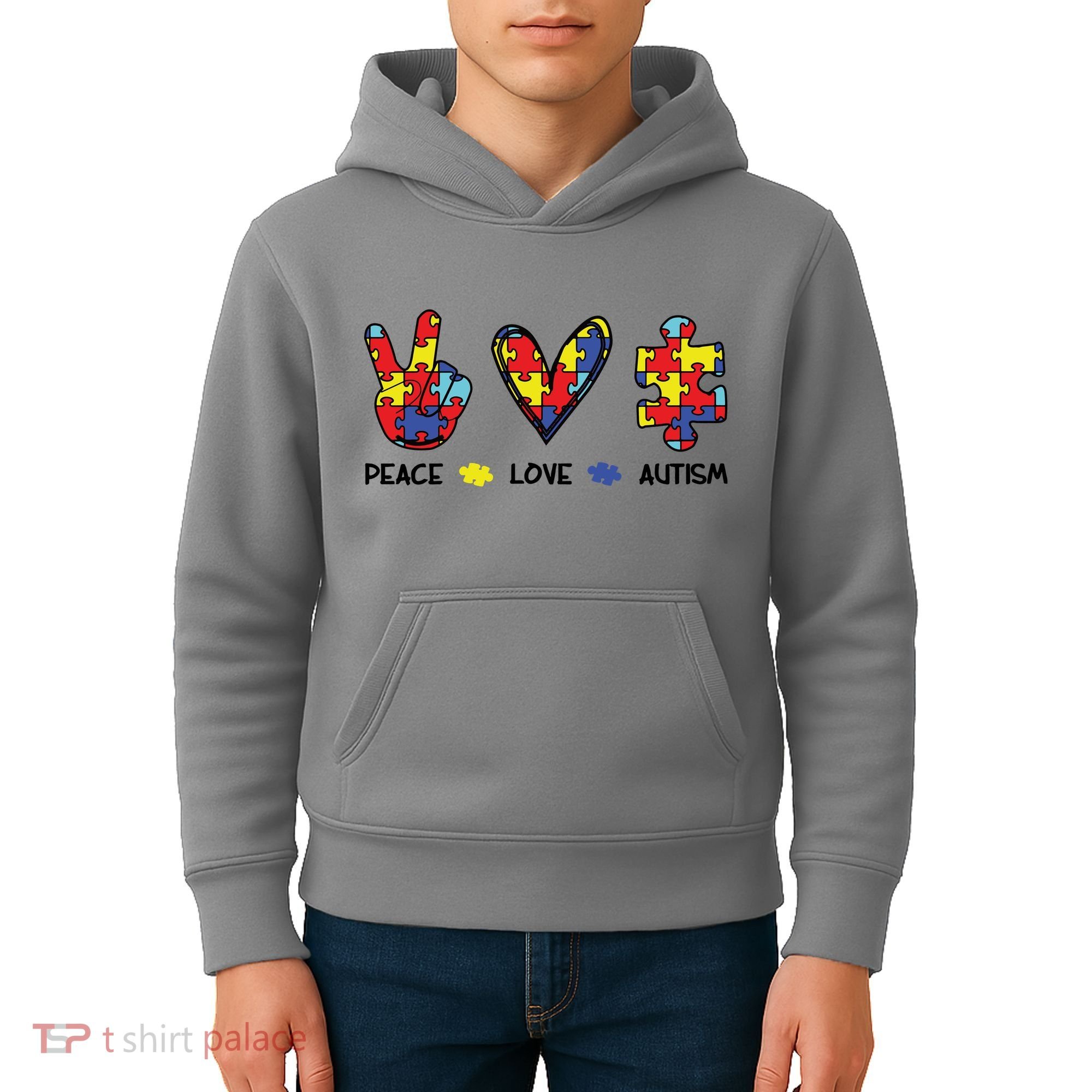 Peace Love Autism Awareness Kids Hoodie