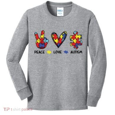 Peace Love Autism Awareness Kids Long Sleeve Shirt