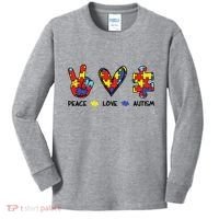 Peace Love Autism Awareness Kids Long Sleeve Shirt thumb 0