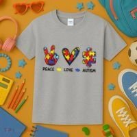 Peace Love Autism Awareness Kids T-Shirt thumb 3