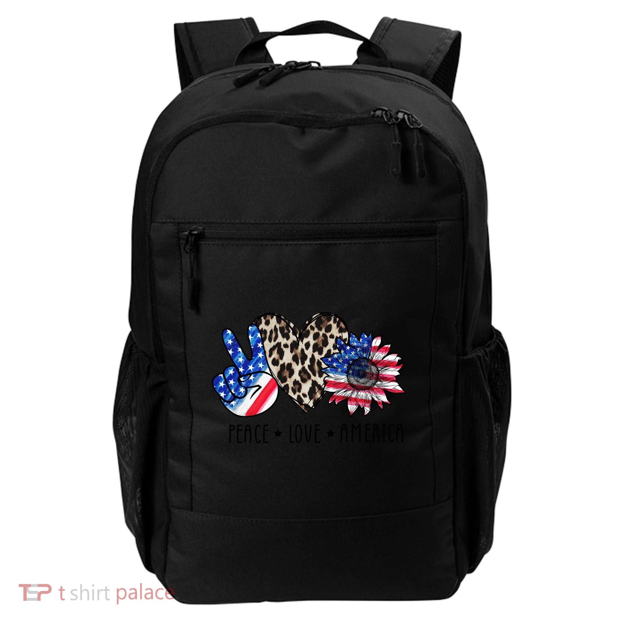 Peace Love America Independence Day 4th Of July Us Gift Backpack