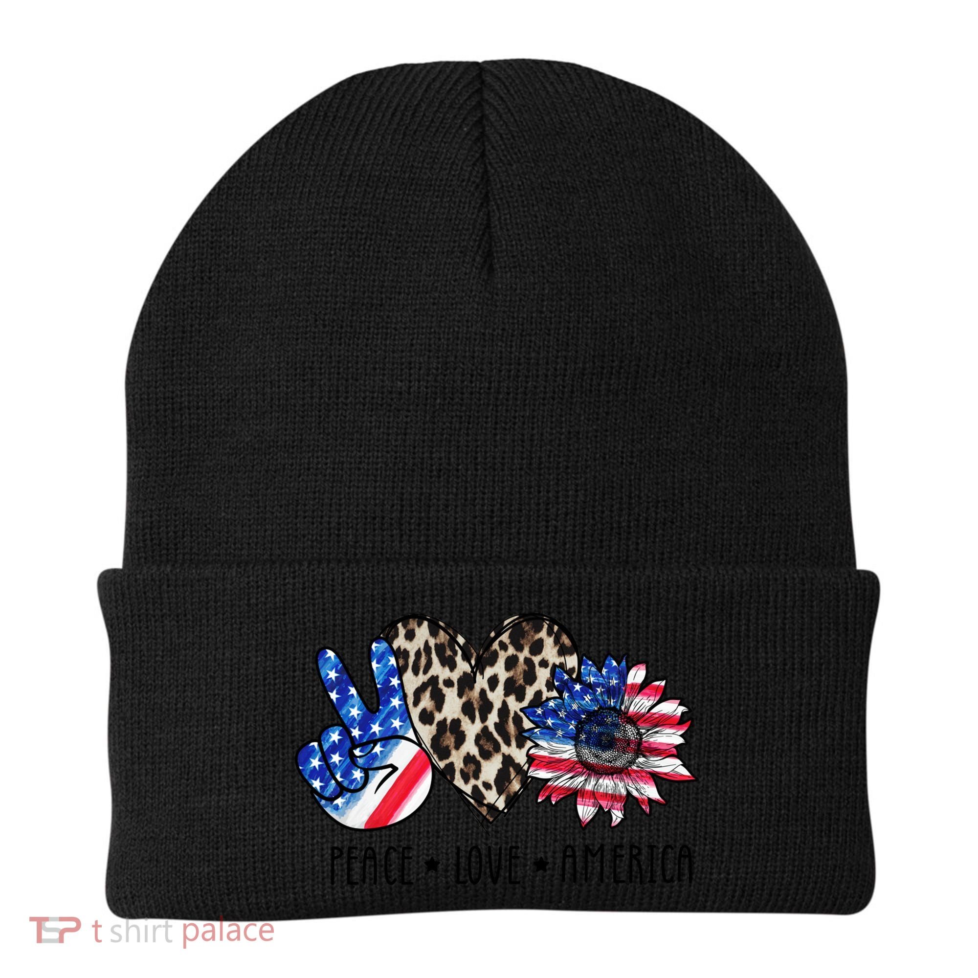 Peace Love America Independence Day 4th Of July Us Gift Beanie
