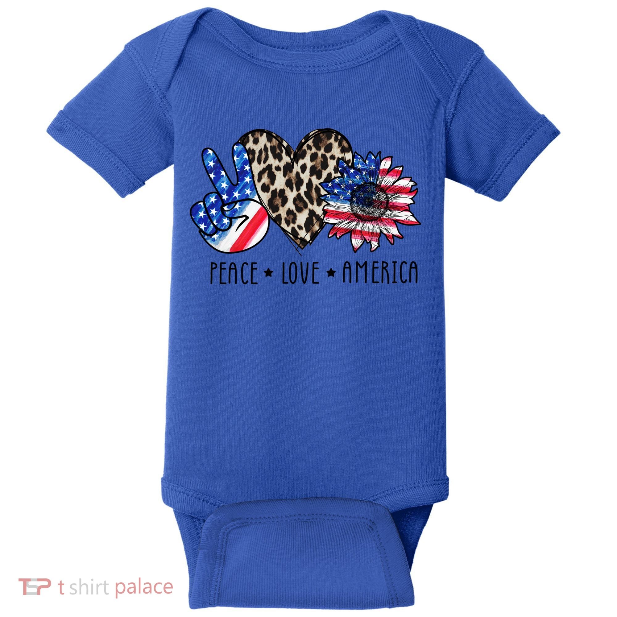 Peace Love America Independence Day 4th Of July Us Gift Baby Bodysuit