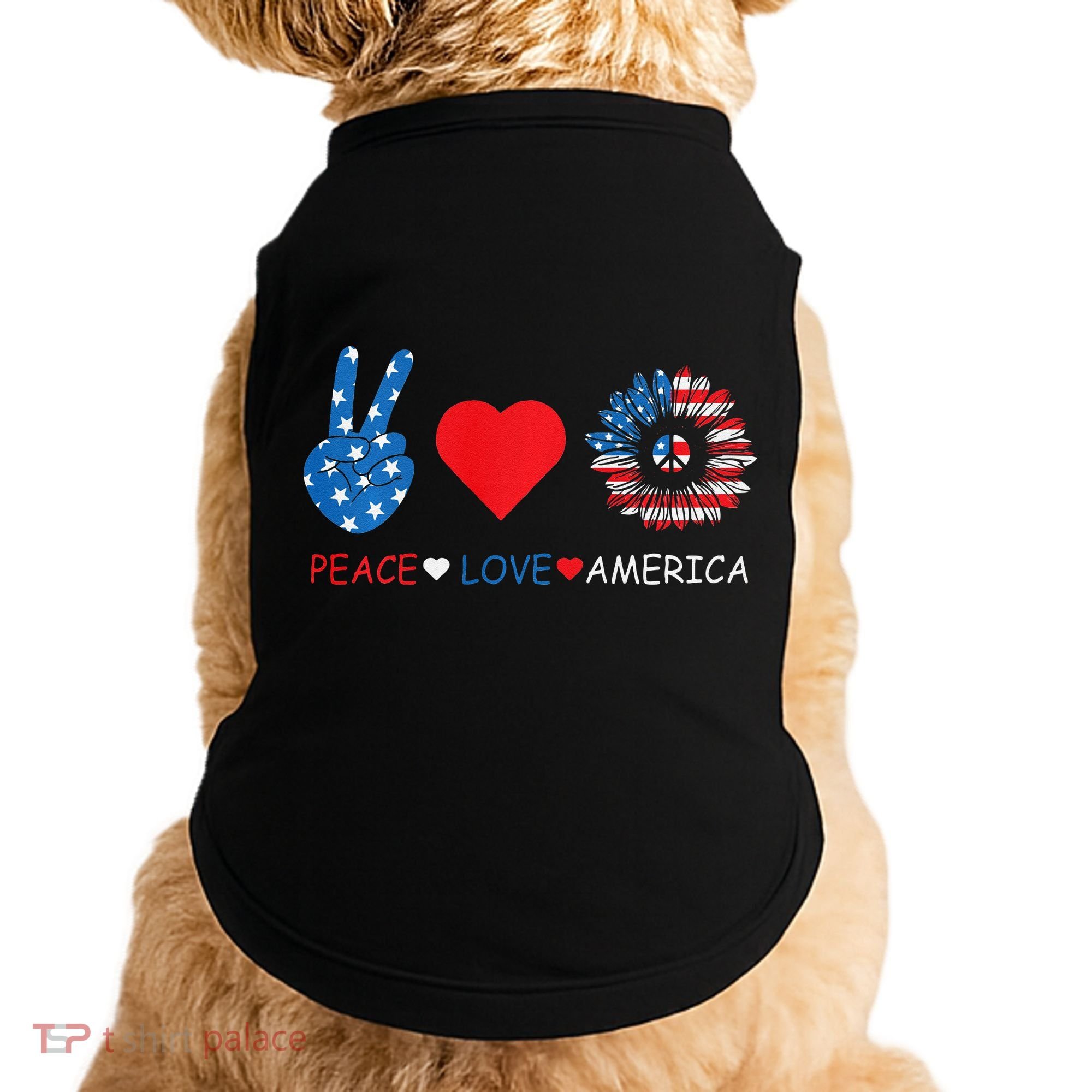 Peace Love America July 4th Doggie Tank