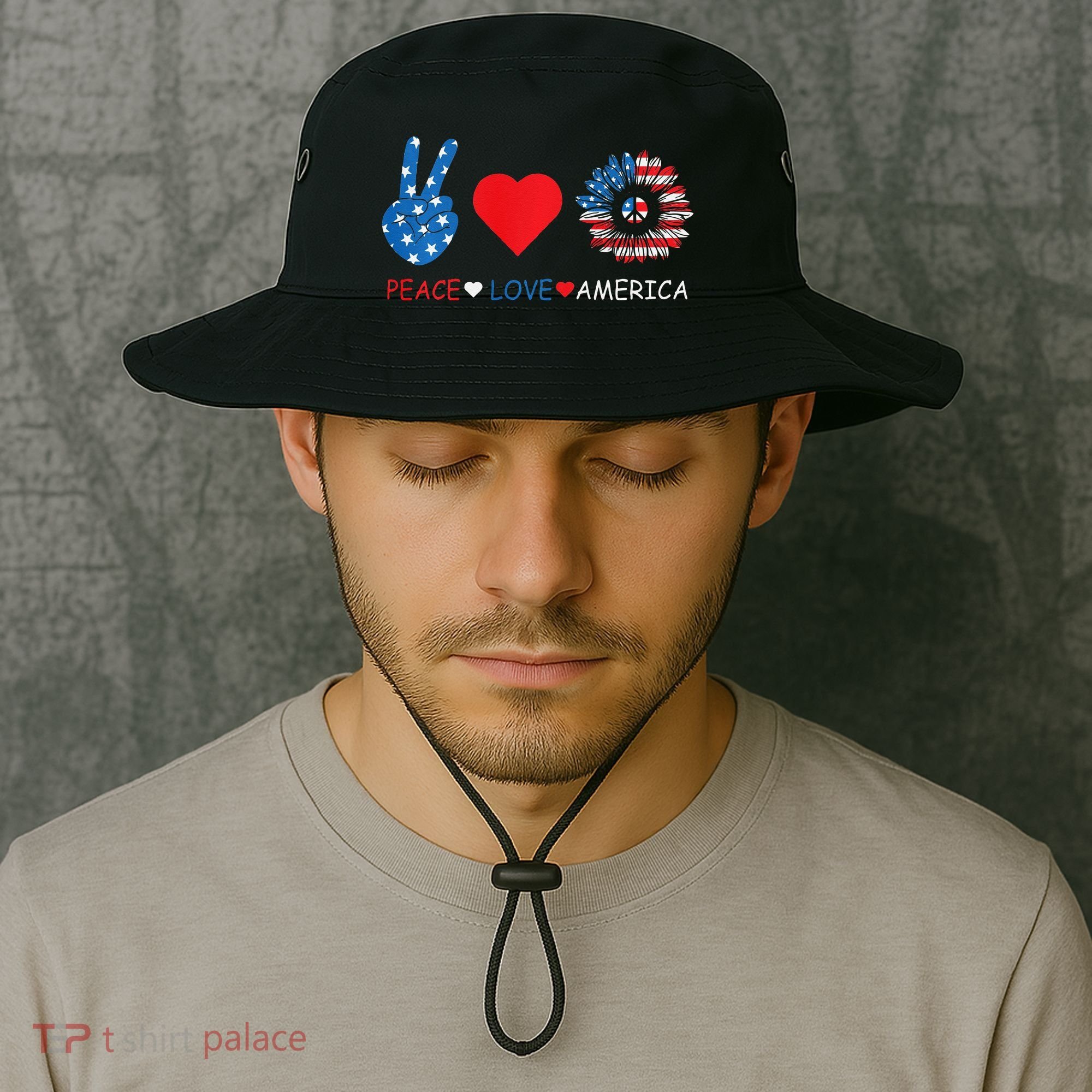 Peace Love America July 4th Bucket Hat