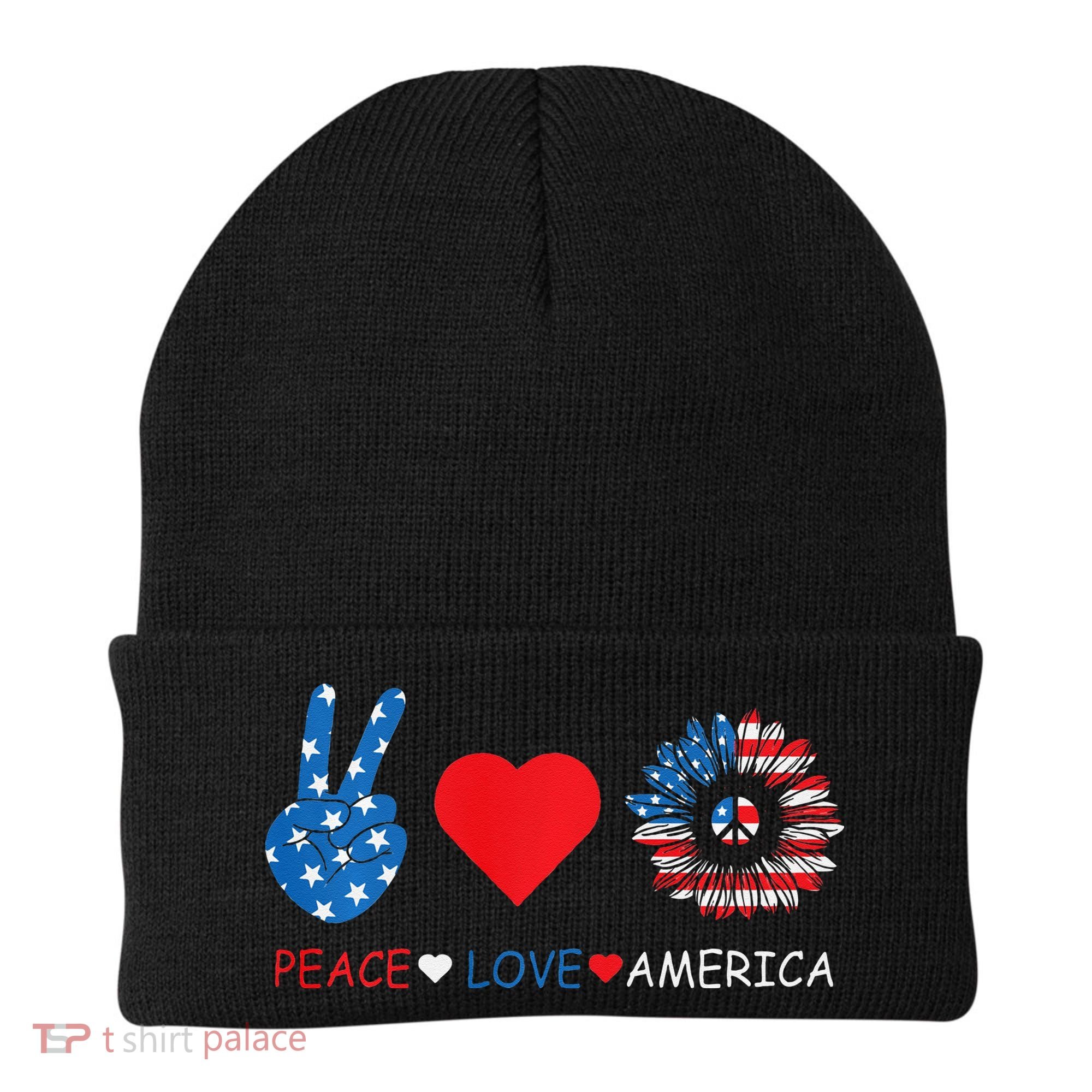 Peace Love America July 4th Beanie