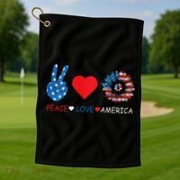 Peace Love America July 4th Golf Towel thumb 1