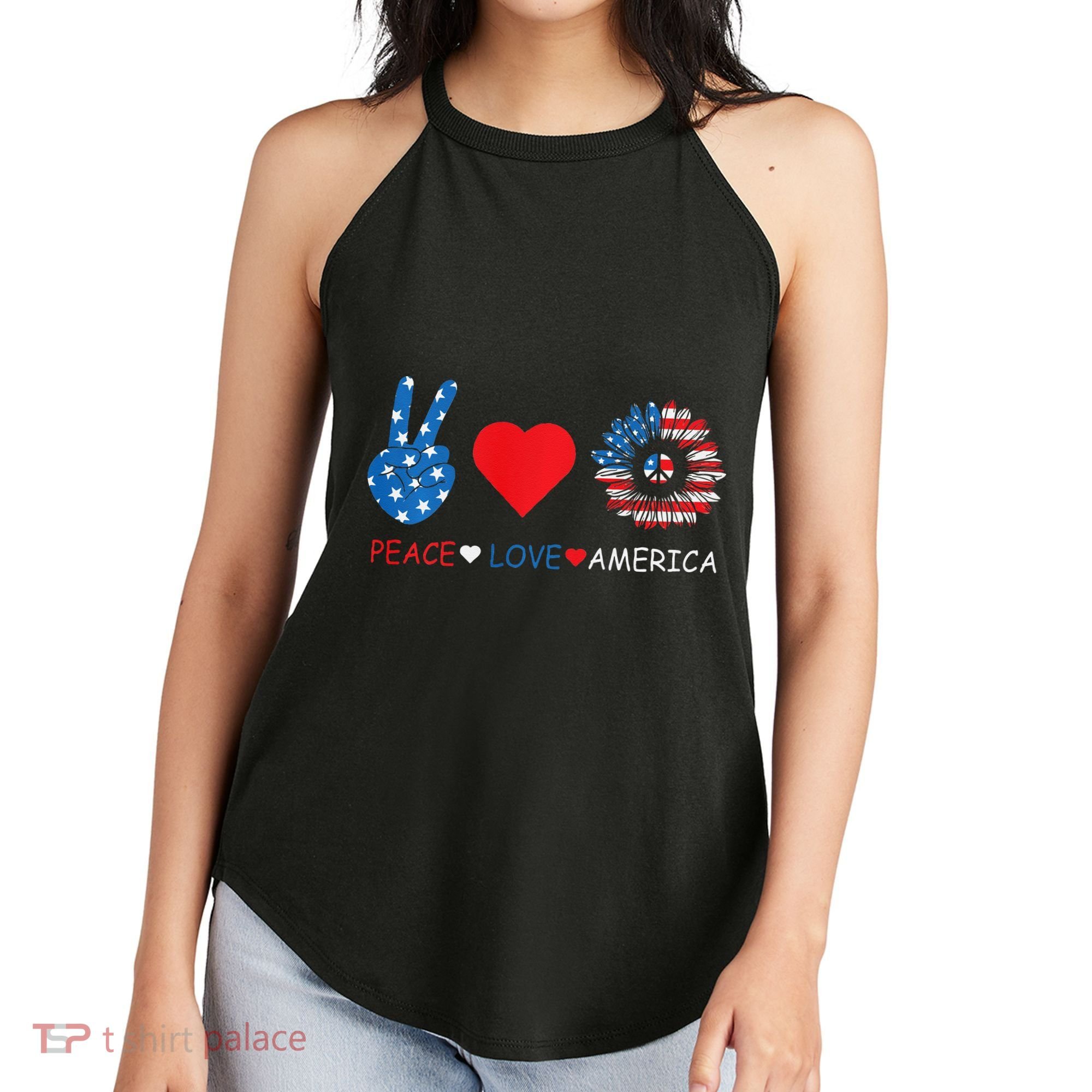 Peace Love America July 4th Women's Perfect Tri Rocker Tank