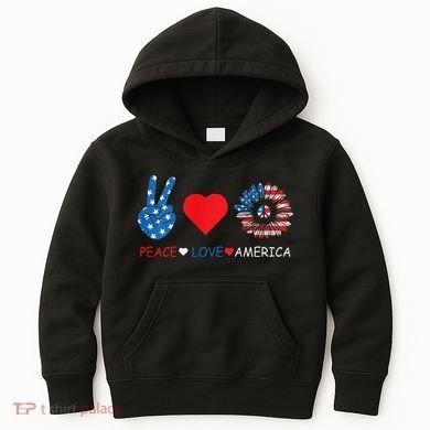 Peace Love America July 4th Kids Hoodie