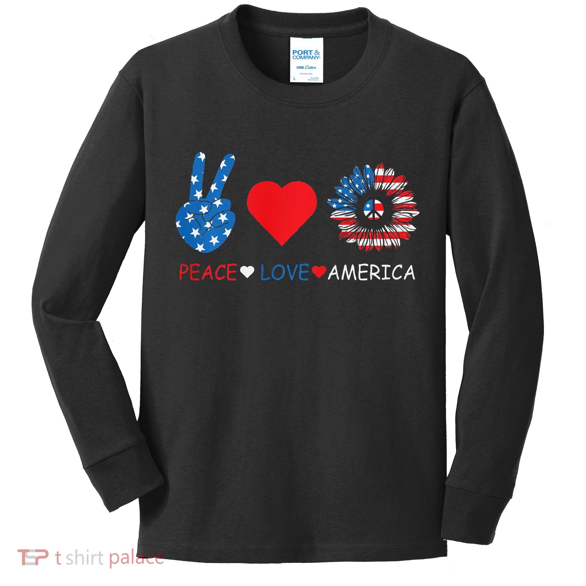 Peace Love America July 4th Kids Long Sleeve Shirt