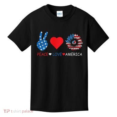 Peace Love America July 4th Kids T-Shirt