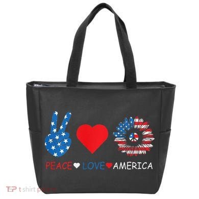 Peace Love America July 4th Tote Bag